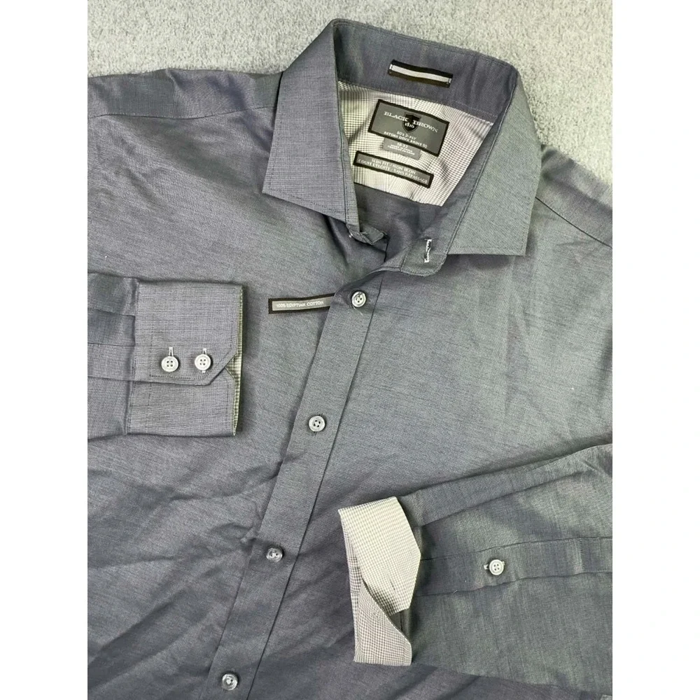 BLACK BROWN Dress Shirt Mens 16-32 Gray Egyptian Cotton Designer City‎ Office - Picture 5 of 9